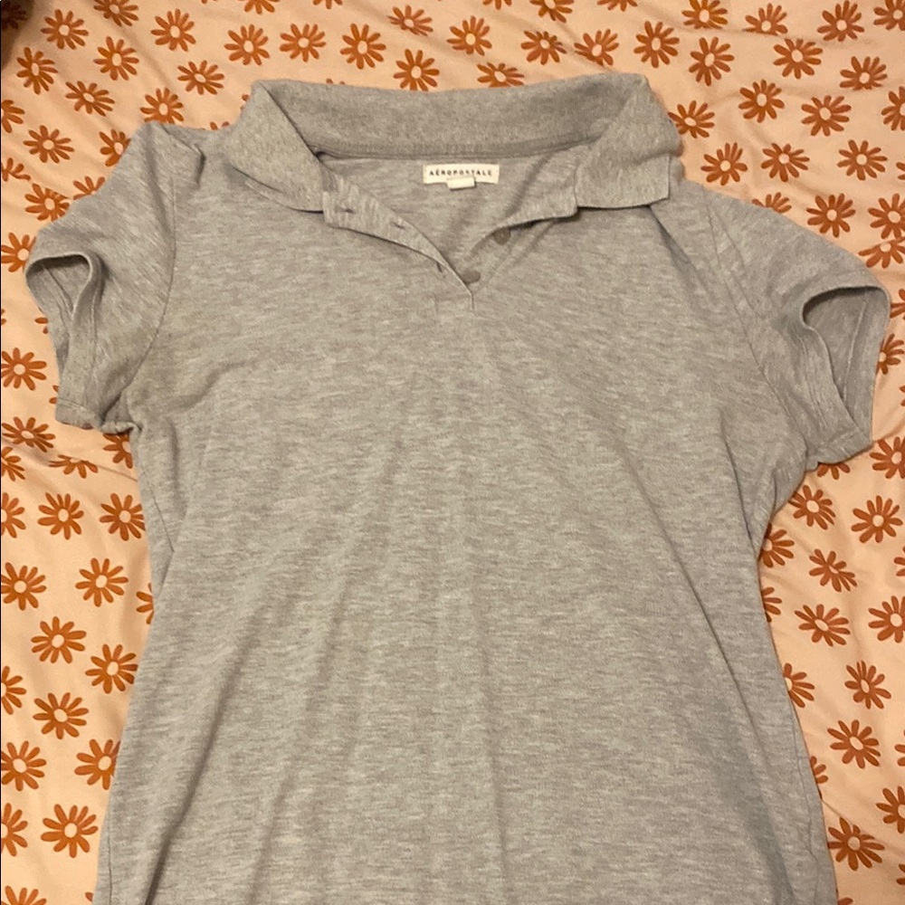 Aeropostal Gray Fitted Button Down Polo
